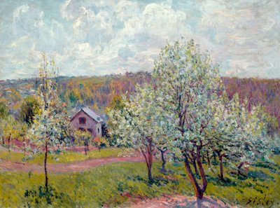 Primavera en los alrededores de París, flor de manzano, 1879 de Alfred Sisley